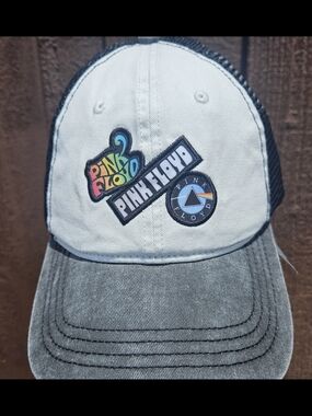 Pink Floyd Two-Tone Logo Trucker Hat in White and Gray with Multicolor Patch